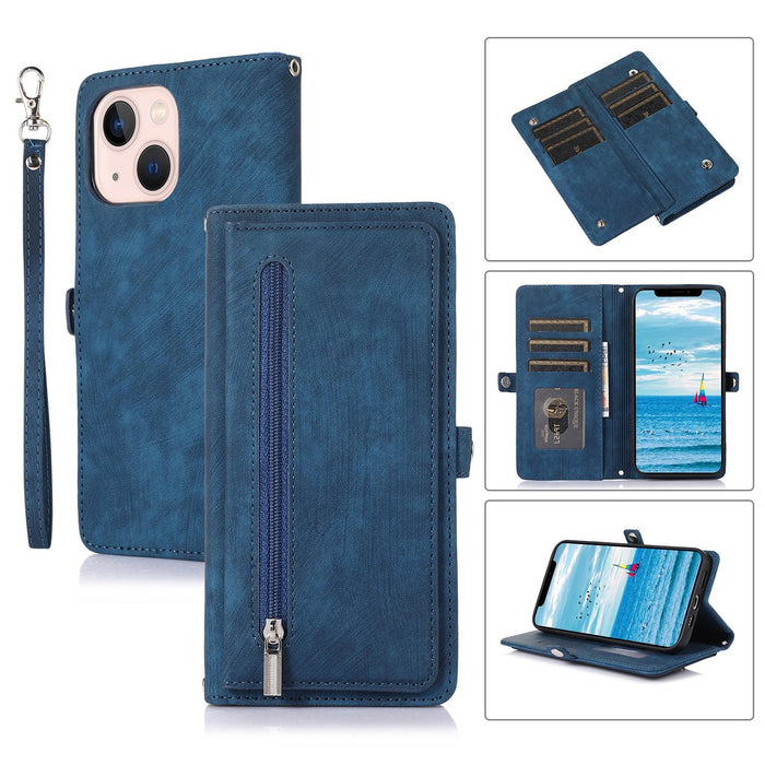 For Iphone 15 Zipper Card Slot Buckle Wallet Leather Phone Case