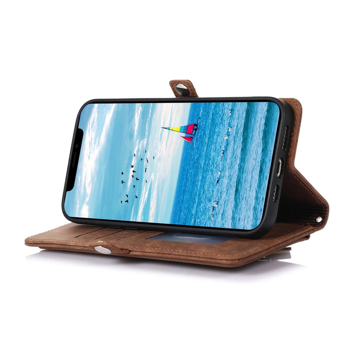 For Iphone 15 Zipper Card Slot Buckle Wallet Leather Phone Case