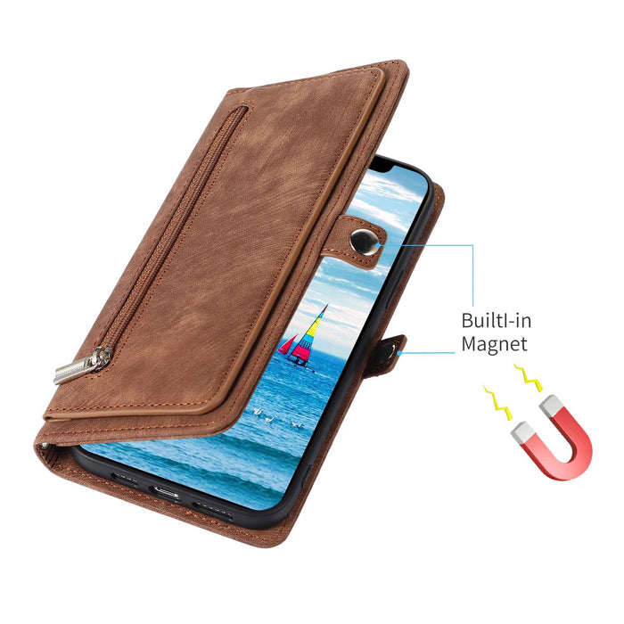 For Iphone 15 Zipper Card Slot Buckle Wallet Leather Phone Case