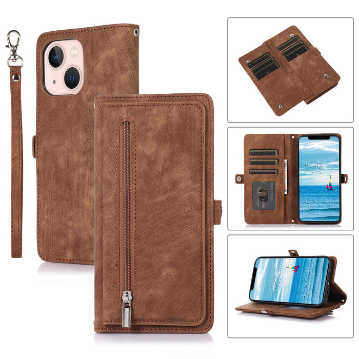 For Iphone 15 Zipper Card Slot Buckle Wallet Leather Phone Case