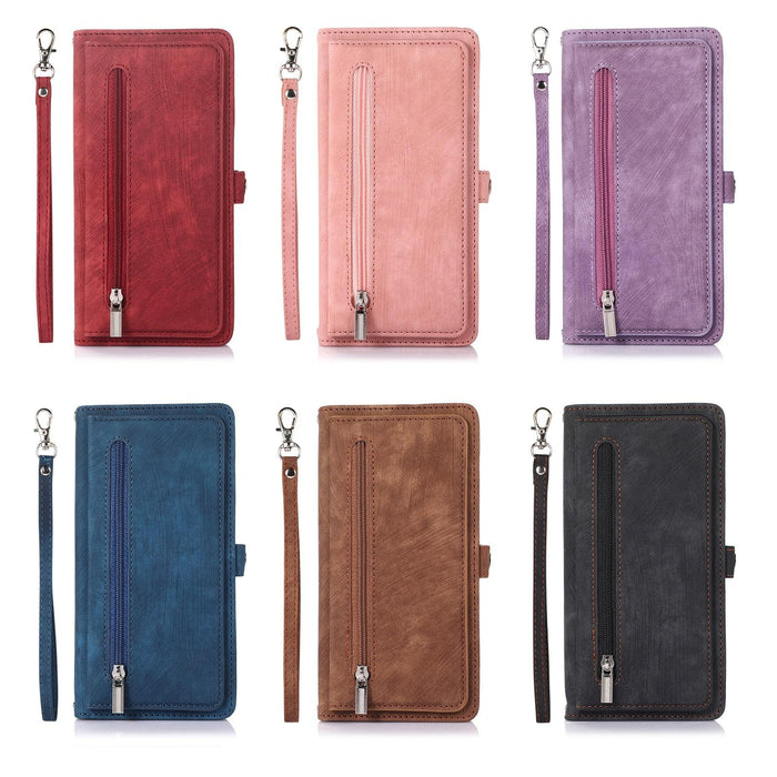 For Iphone 15 Zipper Card Slot Buckle Wallet Leather Phone Case