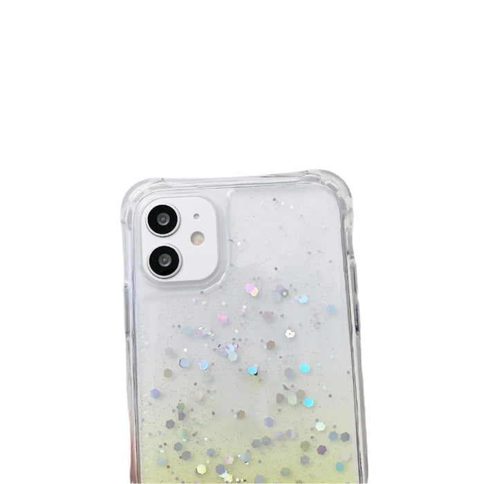 For Iphone 15 Gradient Glitter Epoxy Tpu Thickened Acrylic Phone Case With Wide Lanyard
