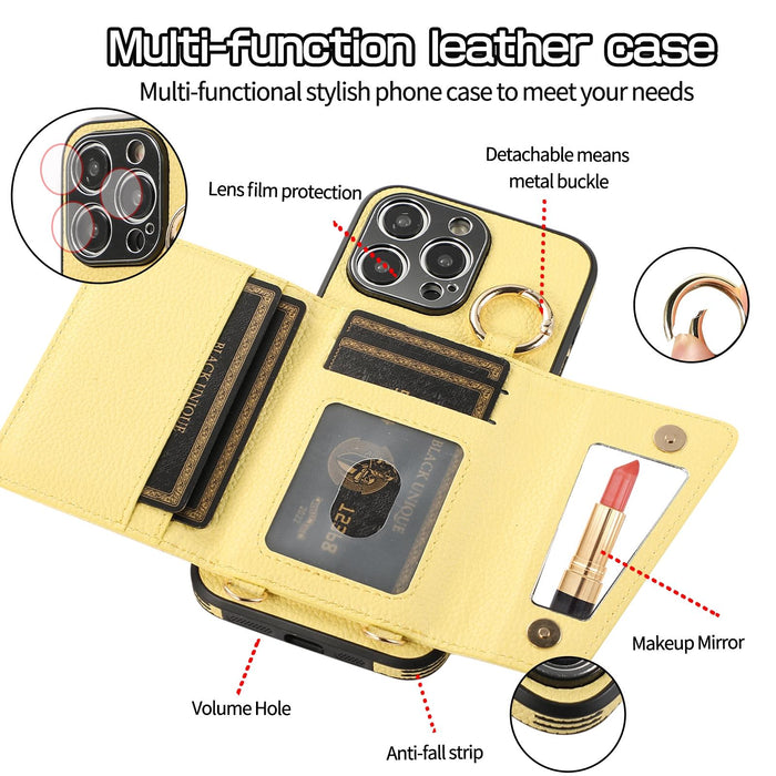 For Iphone 15 Crossbody Ring Wallet Leather Back Cover Phone Case