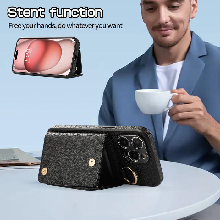 For Iphone 15 Crossbody Ring Wallet Leather Back Cover Phone Case