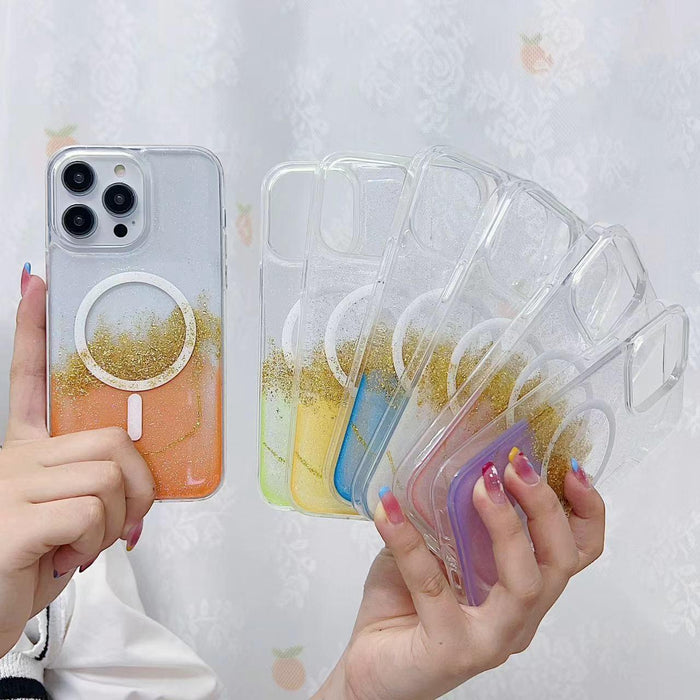 For Iphone 15 Magsafe Gilding Hybrid Clear Tpu Phone Case