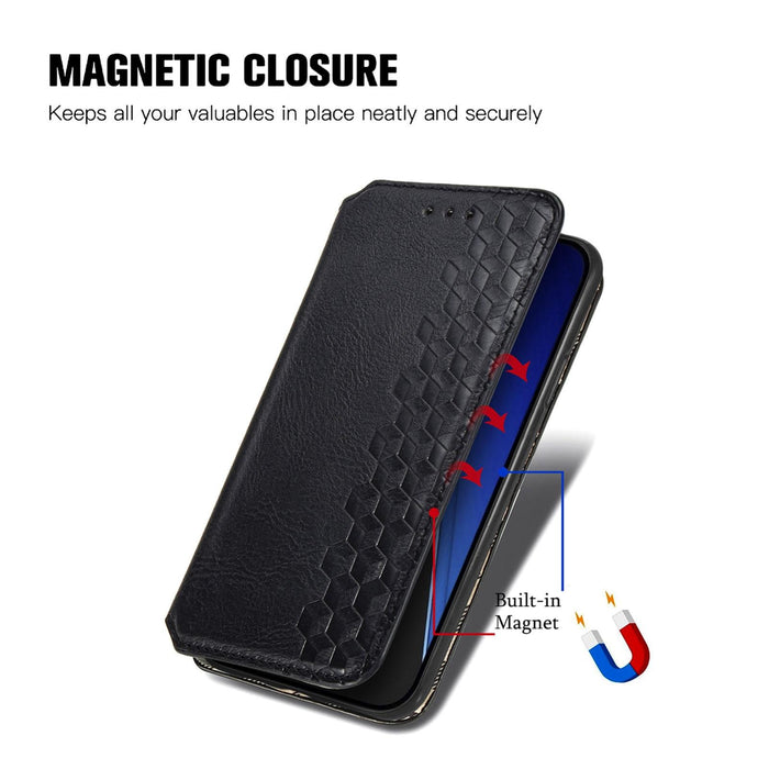 For Iphone 15 Cubic Grid Pressed Magnetic Leather Phone Case