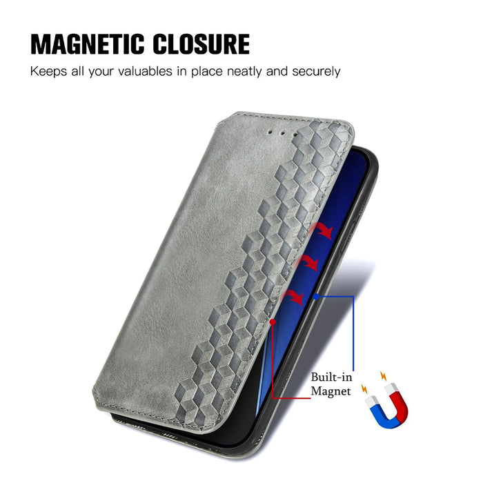 For Iphone 15 Cubic Grid Pressed Magnetic Leather Phone Case