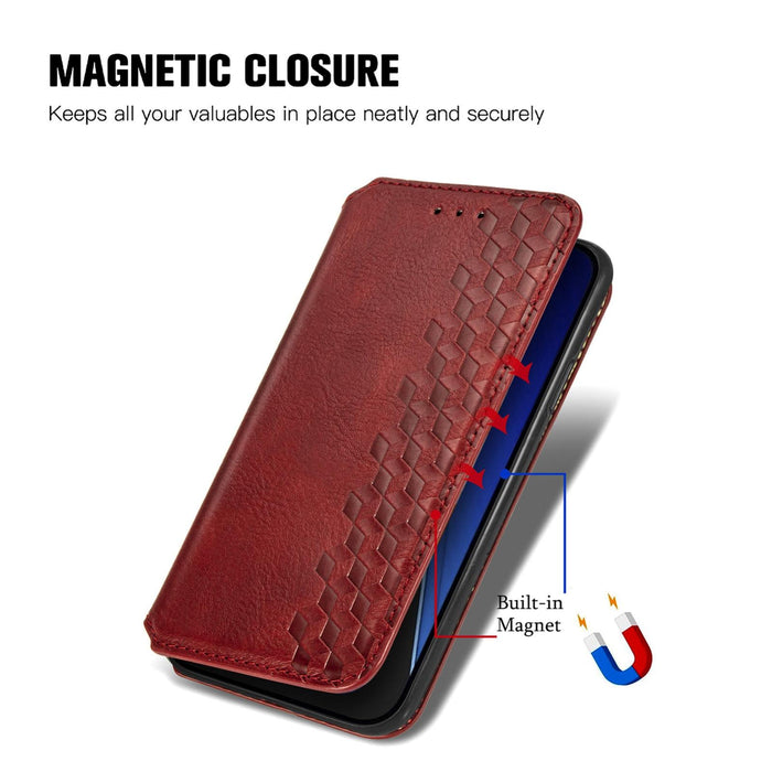 For Iphone 15 Cubic Grid Pressed Magnetic Leather Phone Case