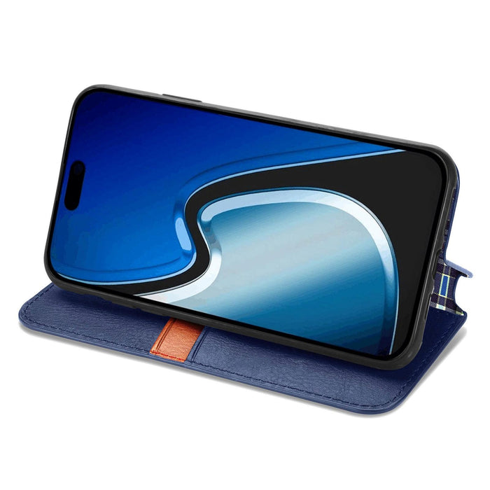 For Iphone 15 Cubic Grid Pressed Magnetic Leather Phone Case