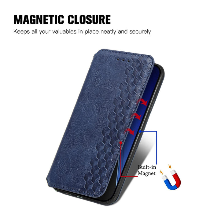 For Iphone 15 Cubic Grid Pressed Magnetic Leather Phone Case