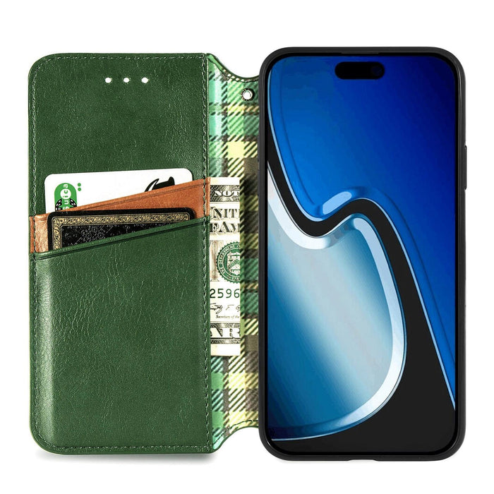 For Iphone 15 Cubic Grid Pressed Magnetic Leather Phone Case