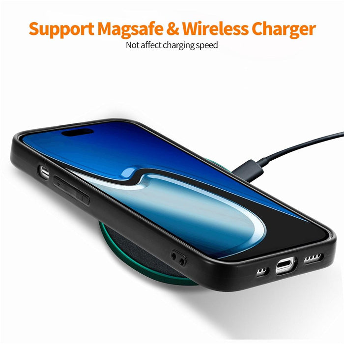 For Iphone 15 Fiber Leather Skin Pc Phone Case With High Aluminum-Silicon Glass Film