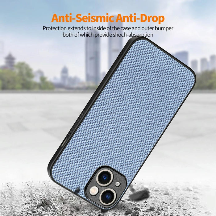 For Iphone 15 Fiber Leather Skin Pc Phone Case With High Aluminum-Silicon Glass Film