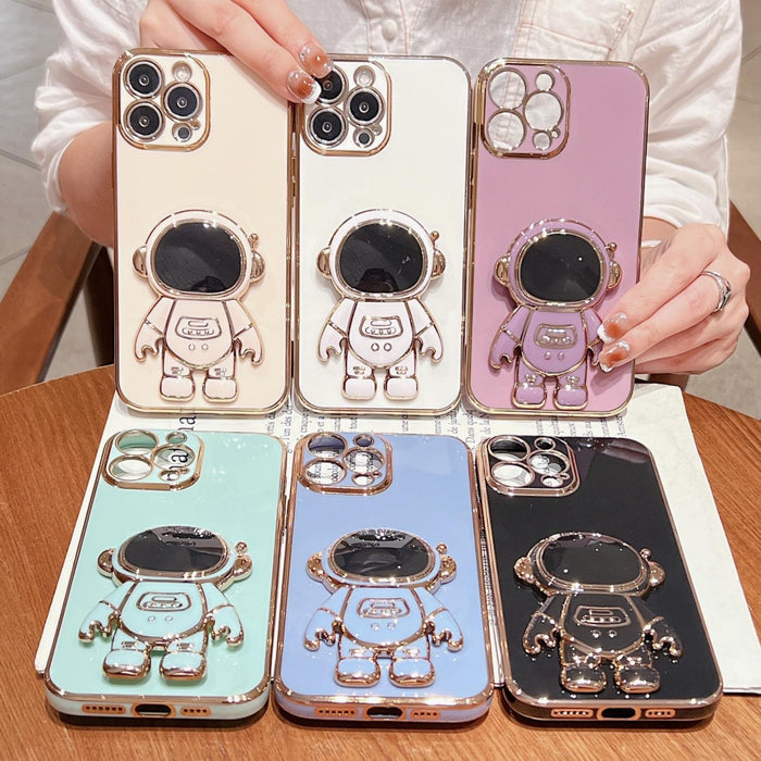 For Iphone 15 Electroplating Astronaut Holder Phone Case
