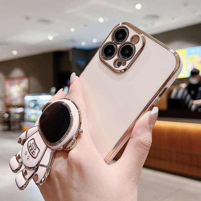 For Iphone 15 Electroplating Astronaut Holder Phone Case