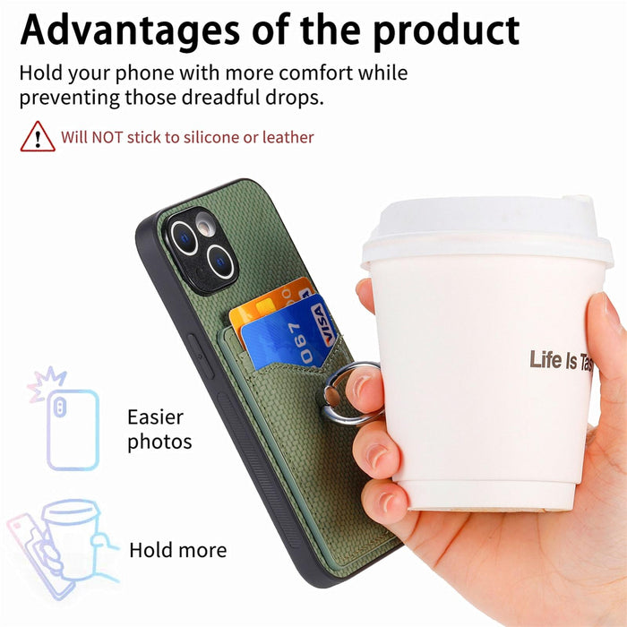 For Iphone 15 Carbon Fiber Card Wallet Ring Holder Phone Case