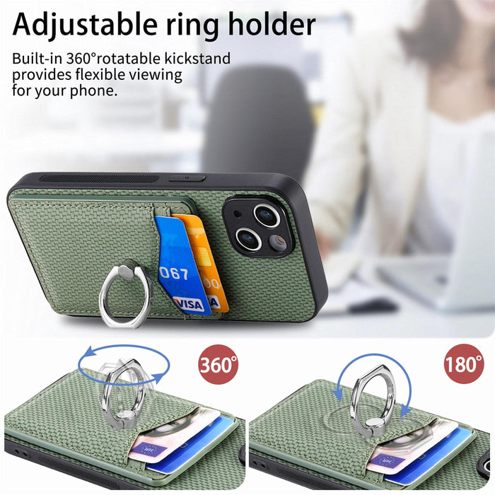 For Iphone 15 Carbon Fiber Card Wallet Ring Holder Phone Case