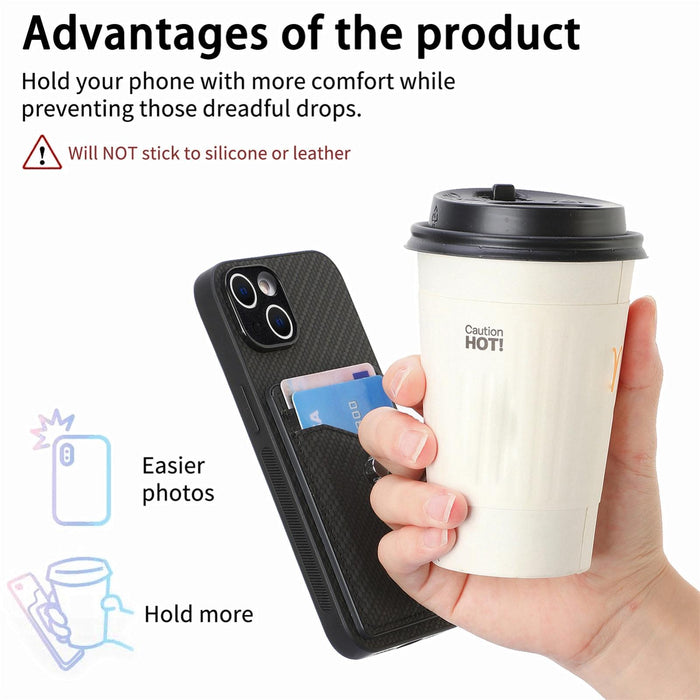 For Iphone 15 Carbon Fiber Card Wallet Ring Holder Phone Case