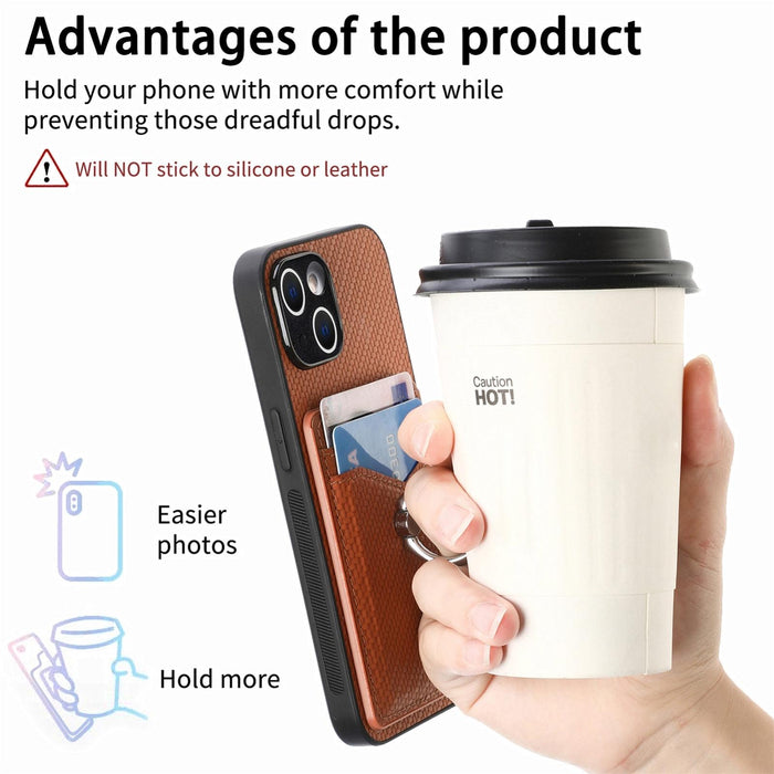 For Iphone 15 Carbon Fiber Card Wallet Ring Holder Phone Case