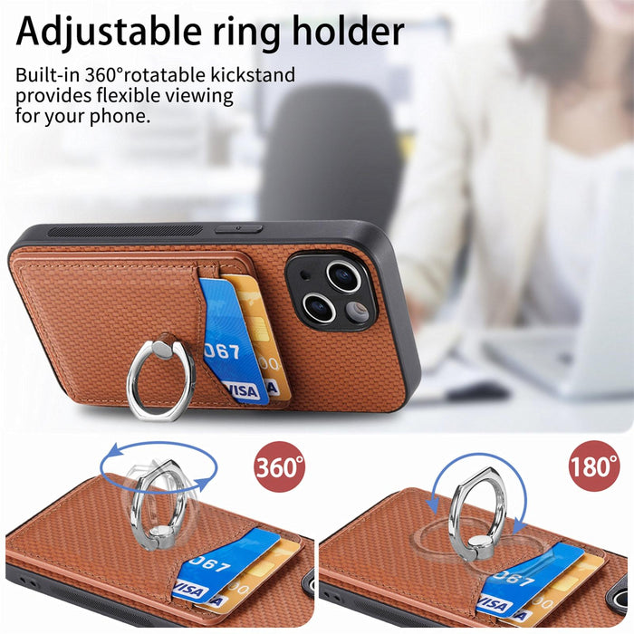 For Iphone 15 Carbon Fiber Card Wallet Ring Holder Phone Case