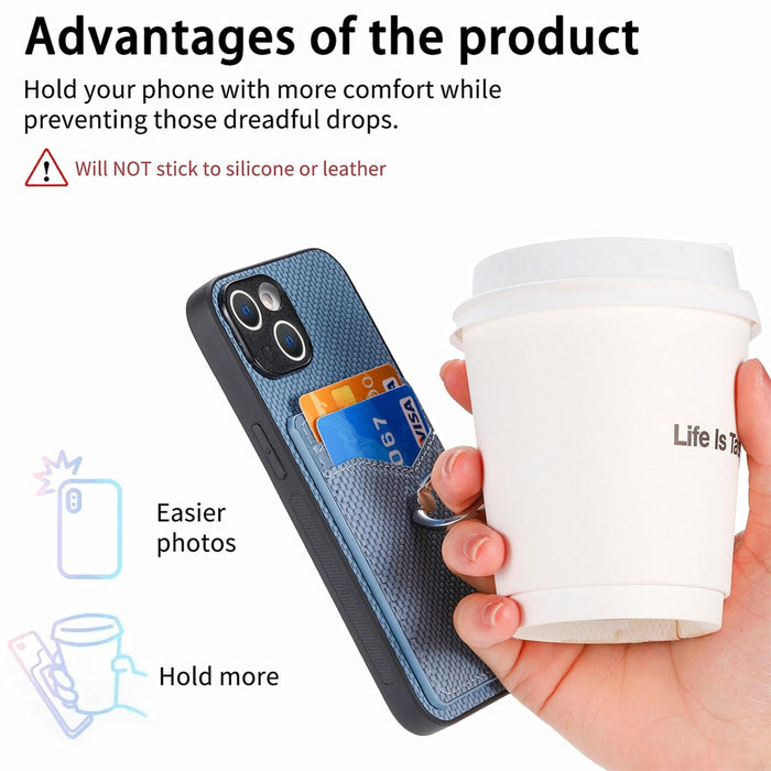 For Iphone 15 Carbon Fiber Card Wallet Ring Holder Phone Case