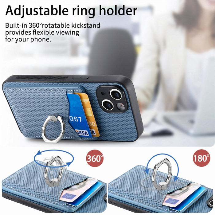 For Iphone 15 Carbon Fiber Card Wallet Ring Holder Phone Case