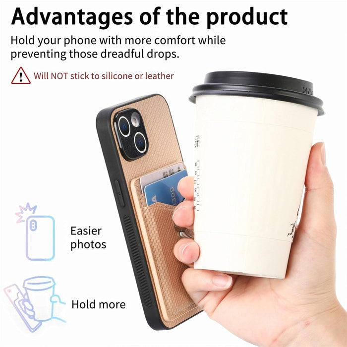 For Iphone 15 Carbon Fiber Card Wallet Ring Holder Phone Case