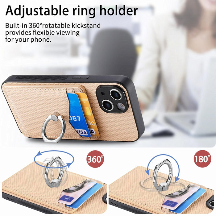 For Iphone 15 Carbon Fiber Card Wallet Ring Holder Phone Case