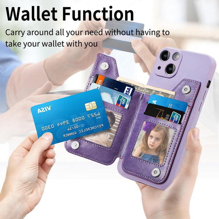 For Iphone 15 Zipper Wallet Leather Back Shockproof Phone Case