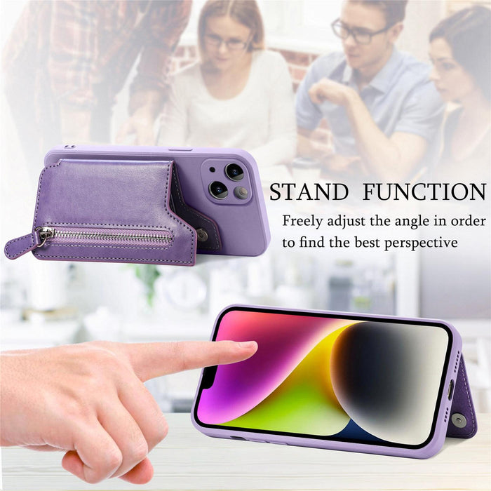 For Iphone 15 Zipper Wallet Leather Back Shockproof Phone Case