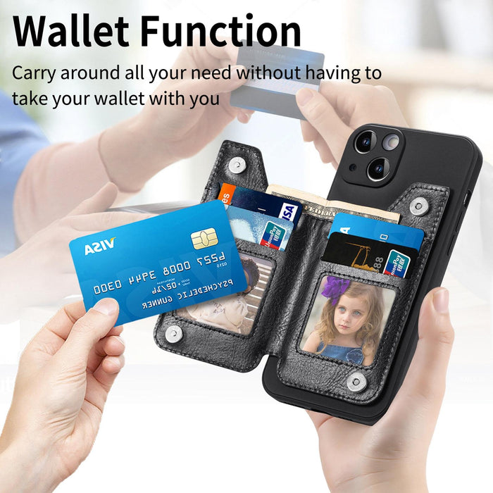 For Iphone 15 Zipper Wallet Leather Back Shockproof Phone Case