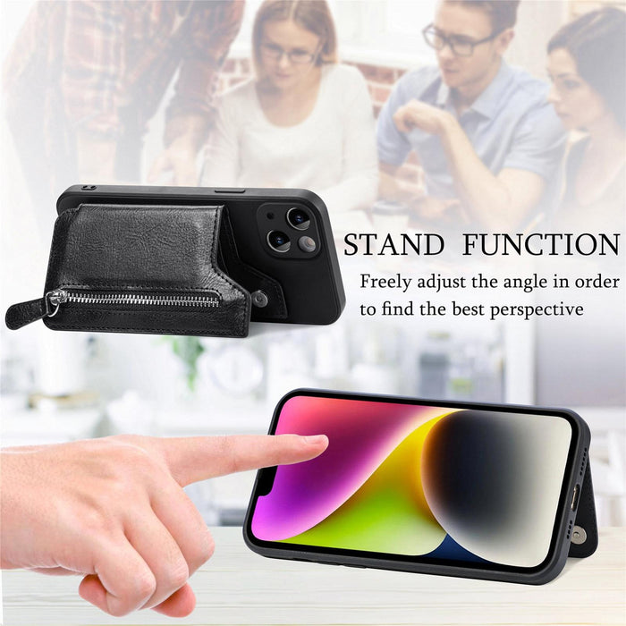 For Iphone 15 Zipper Wallet Leather Back Shockproof Phone Case