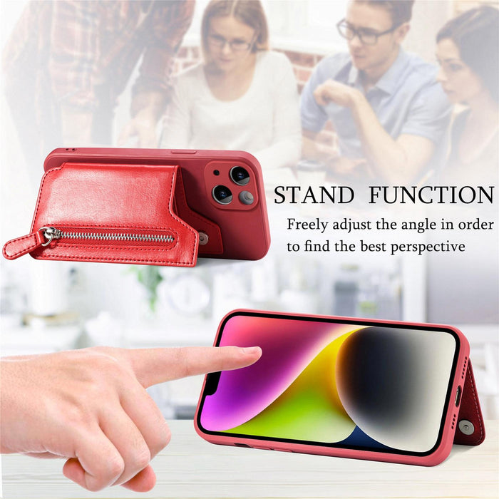 For Iphone 15 Zipper Wallet Leather Back Shockproof Phone Case