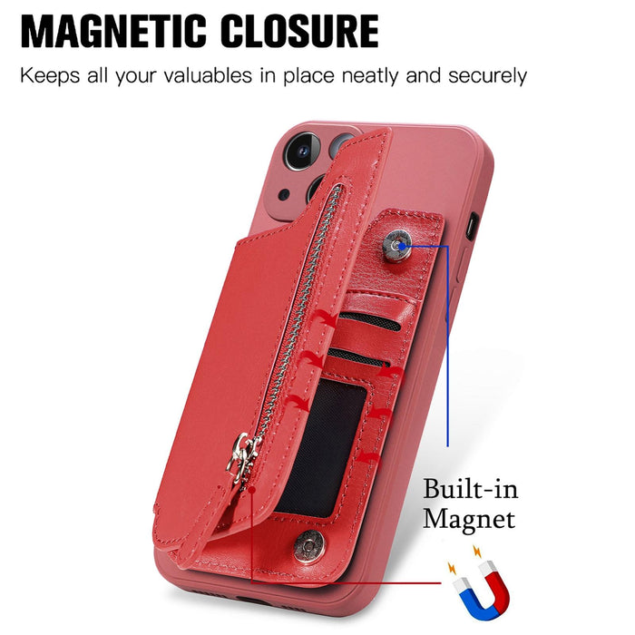 For Iphone 15 Zipper Wallet Leather Back Shockproof Phone Case