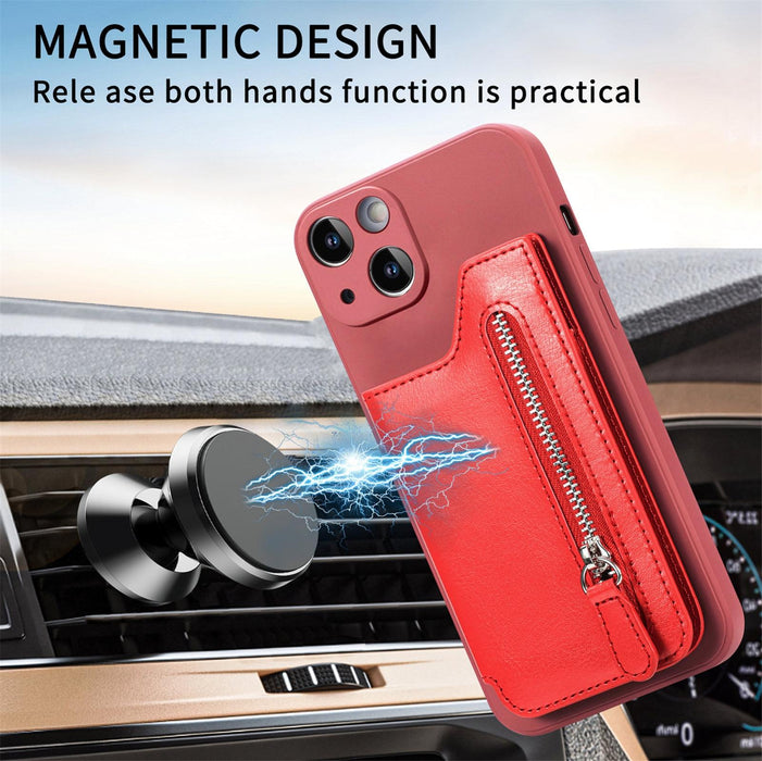 For Iphone 15 Zipper Wallet Leather Back Shockproof Phone Case