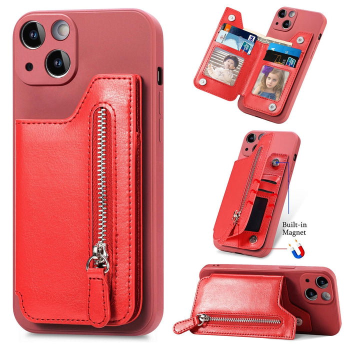 For Iphone 15 Zipper Wallet Leather Back Shockproof Phone Case