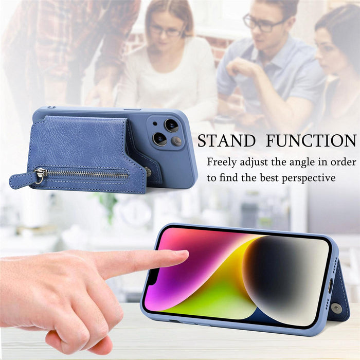 For Iphone 15 Zipper Wallet Leather Back Shockproof Phone Case