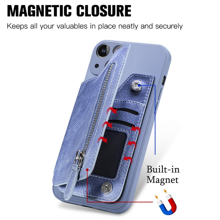 For Iphone 15 Zipper Wallet Leather Back Shockproof Phone Case
