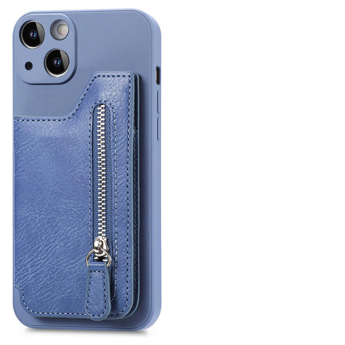 For Iphone 15 Zipper Wallet Leather Back Shockproof Phone Case