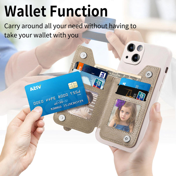 For Iphone 15 Zipper Wallet Leather Back Shockproof Phone Case