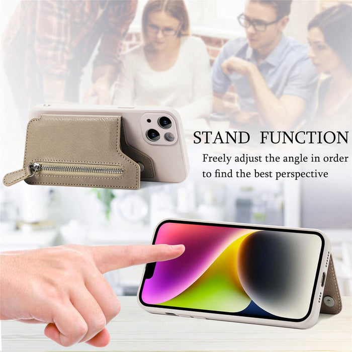 For Iphone 15 Zipper Wallet Leather Back Shockproof Phone Case