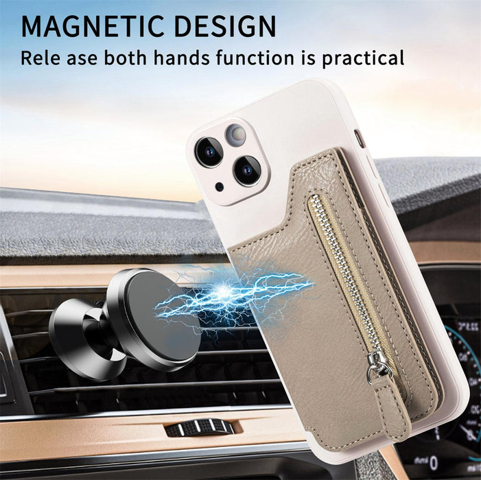 For Iphone 15 Zipper Wallet Leather Back Shockproof Phone Case