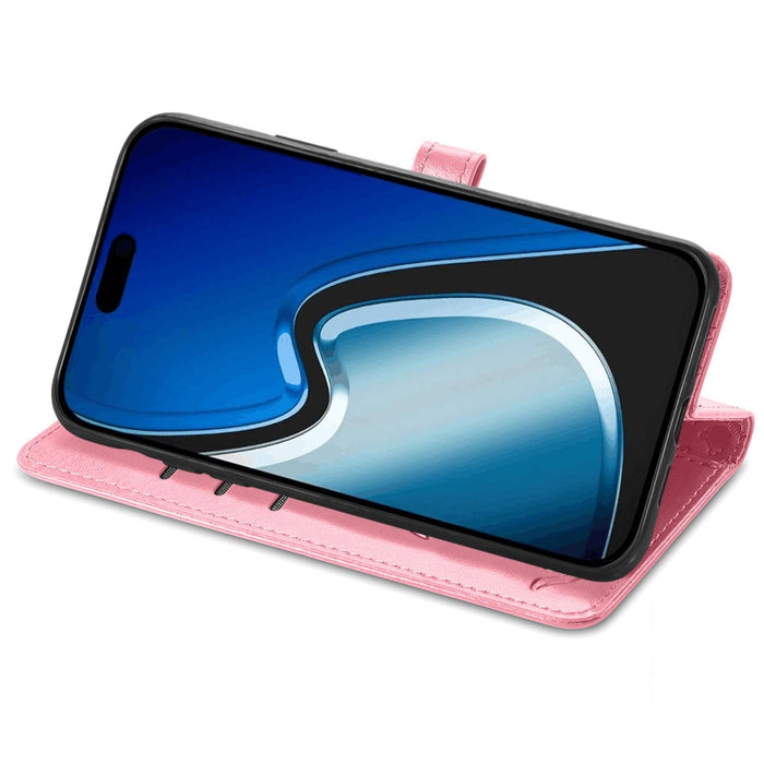 For Iphone 15 Cat And Dog Embossed Leather Phone Case