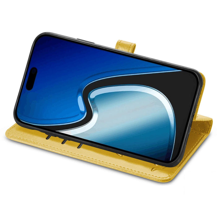 For Iphone 15 Cat And Dog Embossed Leather Phone Case