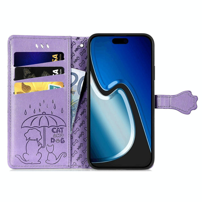 For Iphone 15 Cat And Dog Embossed Leather Phone Case