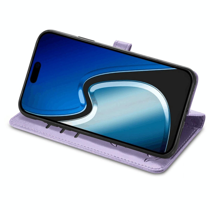 For Iphone 15 Cat And Dog Embossed Leather Phone Case