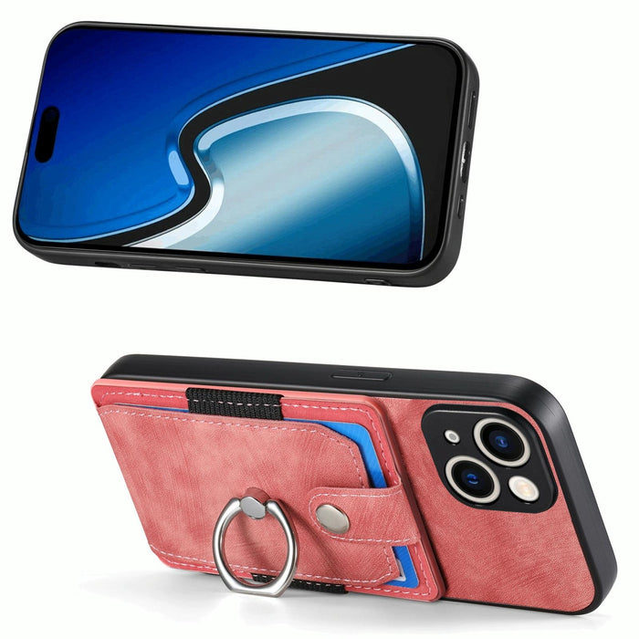 For Iphone 15 Retro Skin-Feel Ring Card Wallet Phone Case