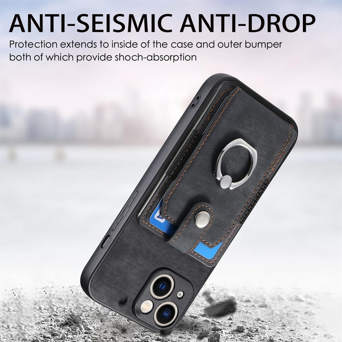 For Iphone 15 Retro Skin-Feel Ring Card Wallet Phone Case
