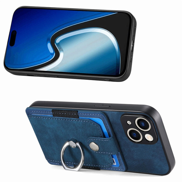 For Iphone 15 Retro Skin-Feel Ring Card Wallet Phone Case