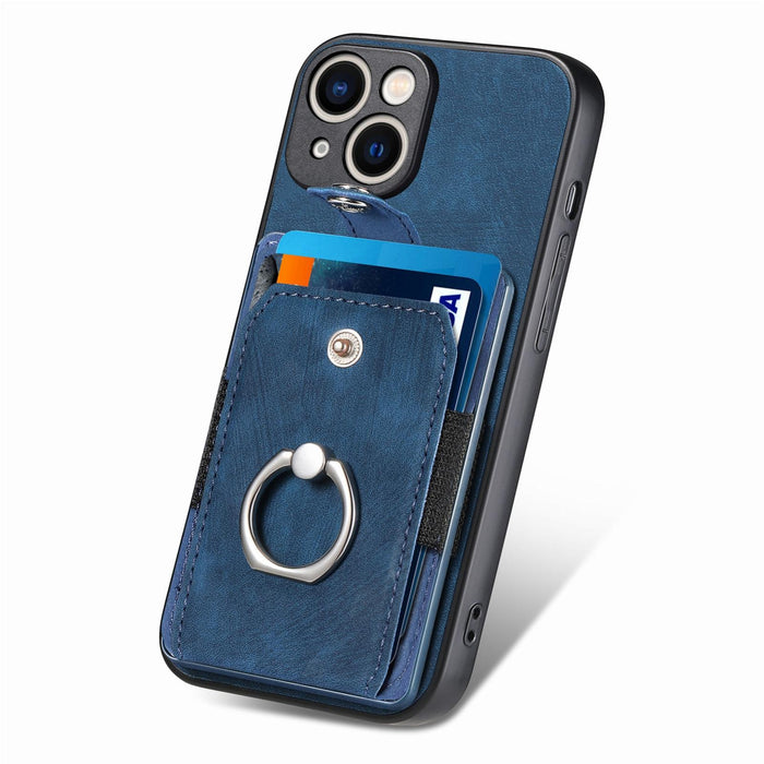 For Iphone 15 Retro Skin-Feel Ring Card Wallet Phone Case